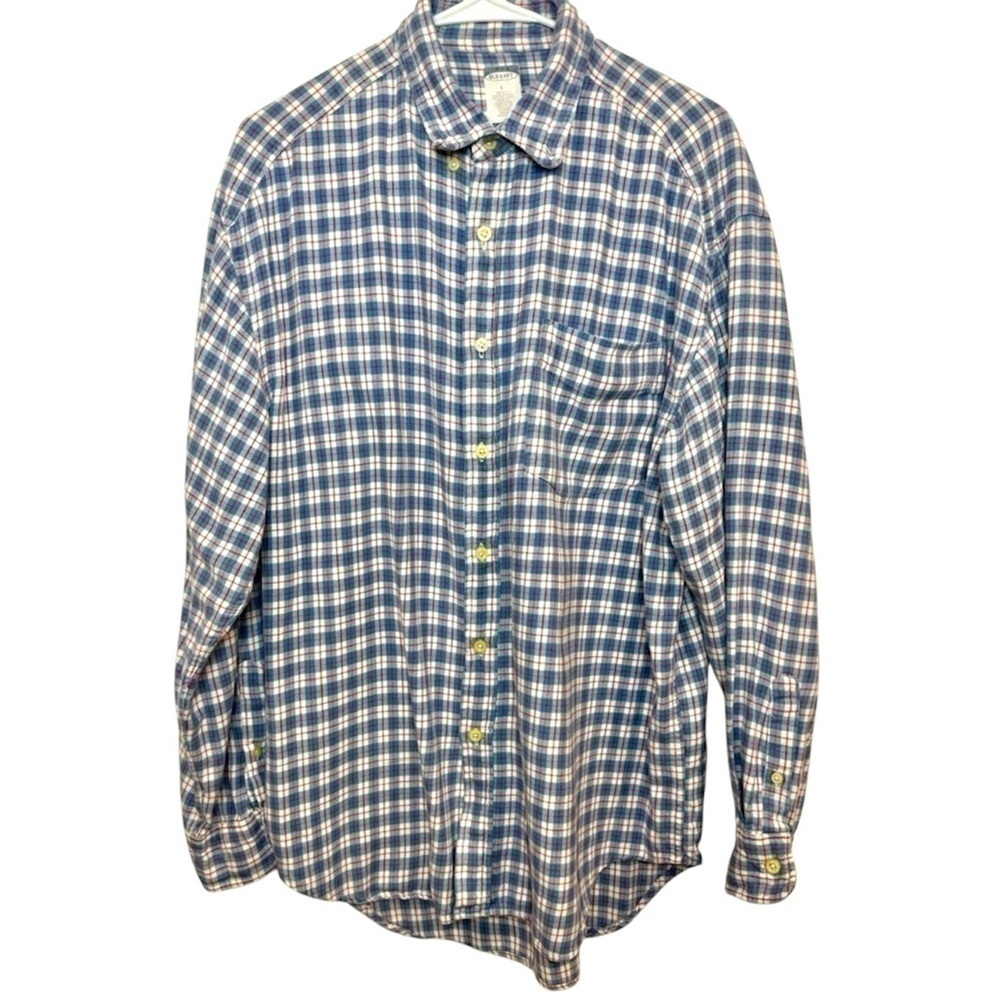 Vintage Old Navy Plaid Flannel Button Down Shirt Blue Red Size Large Y2K 90s